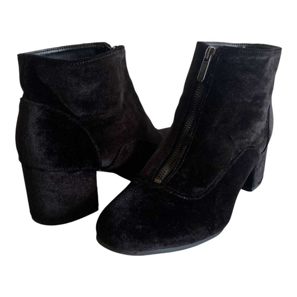 Circus By Sam Edelman Vanessa Black Velvet Ankle Boots Front Zip Sz 10 ECU
